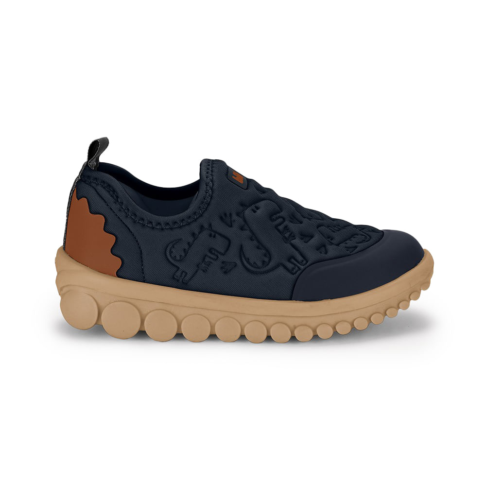 Tênis infantil masculino Bibi modelo 1155408 azul marinho com detalhes em caramelo